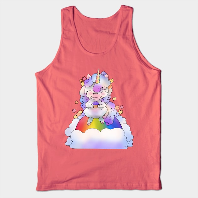 Kawaii Unicorn Cupcake Cloud (and Rainbow!) Tank Top by LyddieDoodles